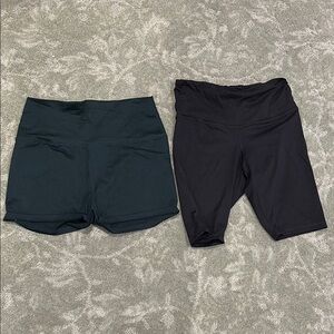 Black and Dark Green Biker Shorts